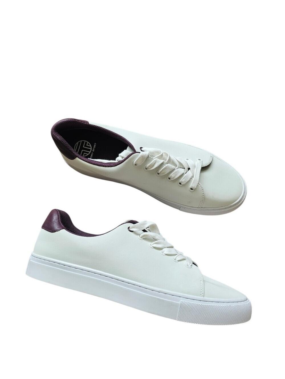 Tory Burch Sport White Leather Sneakers with Burgundy Heel Accent